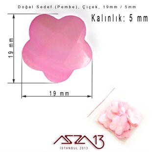 19 mm Pembe, Doğal Sedef Çiçek Boncuk / Paket İçeriği 8 Adet