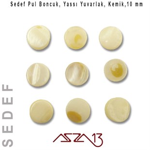 Sedef 10 mm, Yassı Yuvarlak Krem Pul Boncuk / Paket İçeriği 9 Adet
