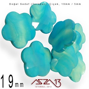 19 mm Turkuaz, Doğal Sedef Çiçek Boncuk / Paket İçeriği 8 Adet