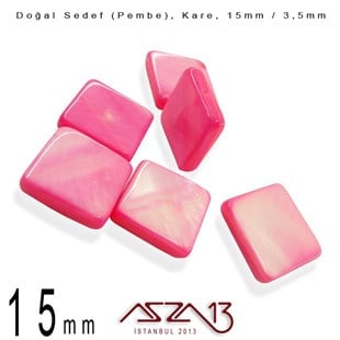 15 mm Pembe, Doğal Sedef Kare Boncuk / Paket İçeriği 6 Adet
