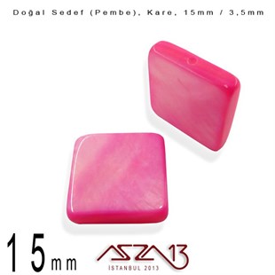 15 mm Pembe, Doğal Sedef Kare Boncuk / Paket İçeriği 6 Adet