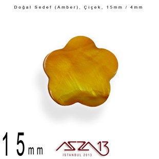 15 mm Amber, Doğal Sedef Çiçek Boncuk / Paket İçeriği 10 Adet