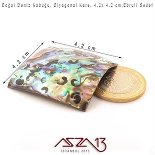 Ebruli Diyagonal Kare Doğal Deniz Kabuğu 4,2x4,2 cm / 1 Adet