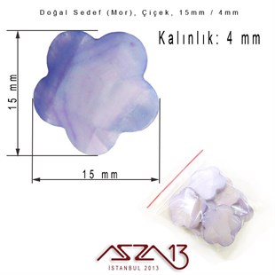 15 mm Mor, Doğal Sedef Çiçek Boncuk / Paket İçeriği 10 Adet