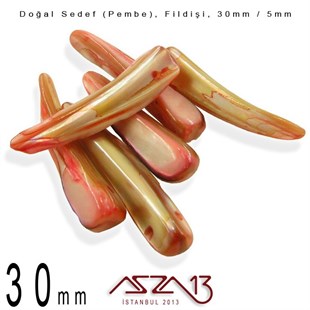 30x5 mm Pembe, Doğal Sedef Fildişi Boncuk / Paket İçeriği 6 Adet