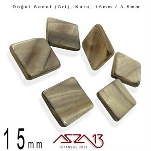 15 mm Gri, Doğal Sedef Kare Boncuk / Paket İçeriği 6 Adet