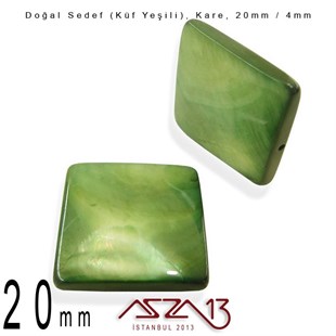 20 mm Küf Yeşili, Doğal Sedef Kare Boncuk / Paket İçeriği 4 Adet