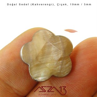 19 mm Kahverengi, Doğal Sedef Çiçek Boncuk / Paket İçeriği 8 Adet
