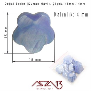 15 mm Mavi, Doğal Sedef Çiçek Boncuk / Paket İçeriği 10 Adet