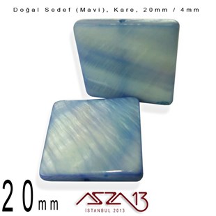 20 mm Mavi, Doğal Sedef Kare Boncuk / Paket İçeriği 4 Adet