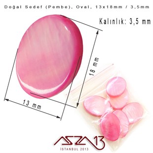 13x18 mm Pembe, Doğal Sedef Oval Boncuk / Paket İçeriği 6 Adet