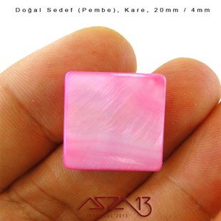 20 mm Pembe, Doğal Sedef Kare Boncuk / Paket İçeriği 4 Adet