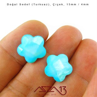15 mm Turkuaz, Doğal Sedef Çiçek Boncuk / Paket İçeriği 10 Adet
