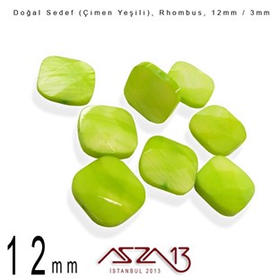 12 mm Çimen Yeşili, Doğal Sedef Rhombus Boncuk / Paket İçeriği 8 Adet