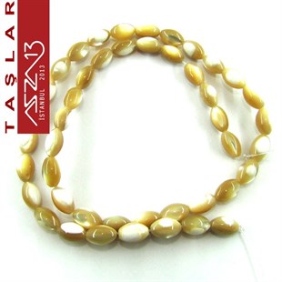 50 Adet 8 mm Krem Kahve Renk Oval Sedef Taş Boncuk (13 gr)