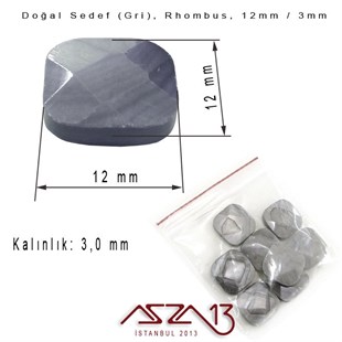 12 mm Gri, Doğal Sedef Rhombus Boncuk / Paket İçeriği 8 Adet