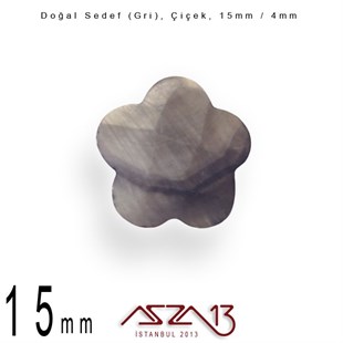 15 mm Gri, Doğal Sedef Çiçek Boncuk / Paket İçeriği 10 Adet
