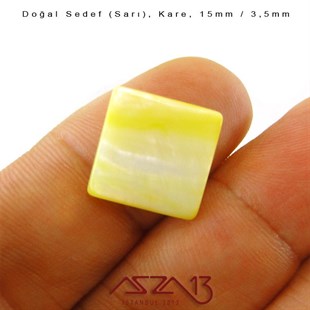 15 mm Sarı, Doğal Sedef Kare Boncuk / Paket İçeriği 6 Adet