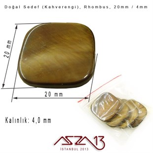 20 mm Kahverengi, Doğal Sedef Rhombus Boncuk / Paket İçeriği 4 Adet
