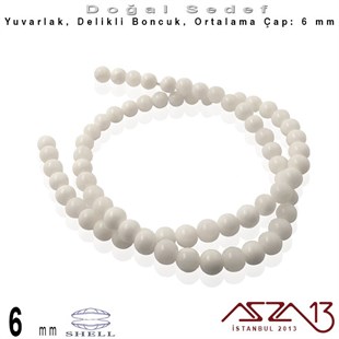 6 mm - Yuvarlak - Doğal Sedef Boncuk / 70 Adet