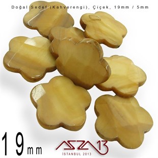 19 mm Kahverengi, Doğal Sedef Çiçek Boncuk / Paket İçeriği 8 Adet