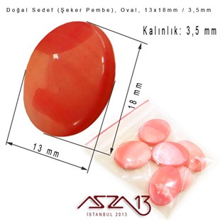 13x18 mm Şeker Pembe, Doğal Sedef Oval Boncuk / Paket İçeriği 6 Adet