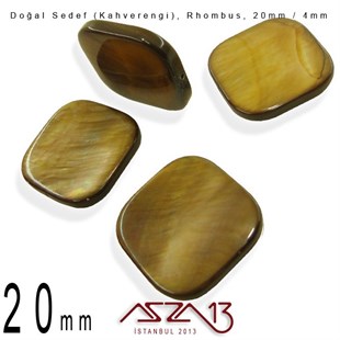 20 mm Kahverengi, Doğal Sedef Rhombus Boncuk / Paket İçeriği 4 Adet