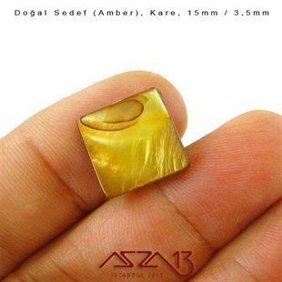 15 mm Amber, Doğal Sedef Kare Boncuk / Paket İçeriği 6 Adet