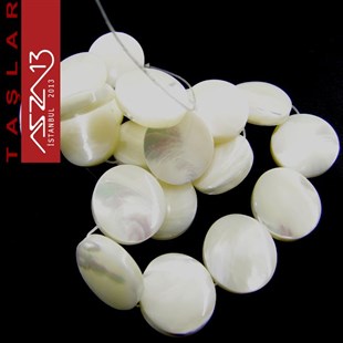 21 Adet 18 mm Beyaz Renk Yuvarlak Sedef Doğal Taş (62 gr)