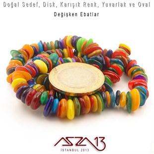 Değişken Ebatlarda - Yuvarlak ve Oval Disk - Doğal Sedef Pul Boncuk / 45 cm Uzunluğunda