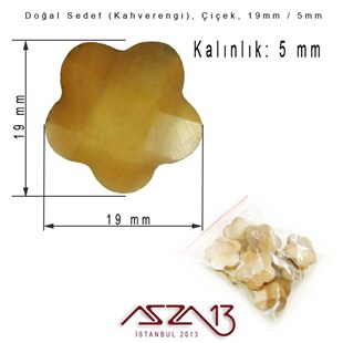 19 mm Kahverengi, Doğal Sedef Çiçek Boncuk / Paket İçeriği 8 Adet