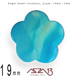 19 mm Turkuaz, Doğal Sedef Çiçek Boncuk / Paket İçeriği 8 Adet