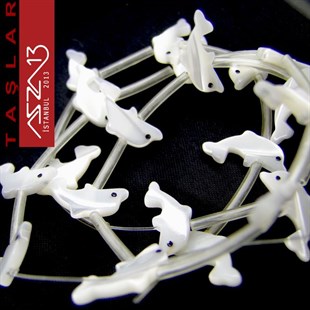 20 Adet 14 mm Beyaz Renk Yunus Şekilli Sedef Doğal Taş (6 gr)