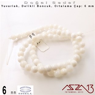 6 mm - Yuvarlak - Doğal Sedef Boncuk / 70 Adet