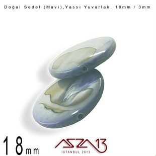 18 mm Mavi, Doğal Sedef Yassı Yuvarlak Boncuk / Paket İçeriği 6 Adet
