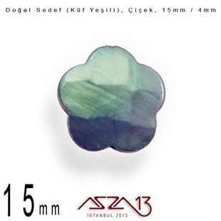 15 mm Küf Yeşili, Doğal Sedef Çiçek Boncuk / Paket İçeriği 10 Adet