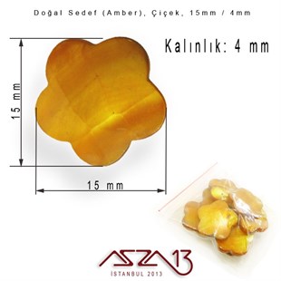 15 mm Amber, Doğal Sedef Çiçek Boncuk / Paket İçeriği 10 Adet