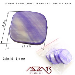20 mm Mor, Doğal Sedef Rhombus Boncuk / Paket İçeriği 4 Adet