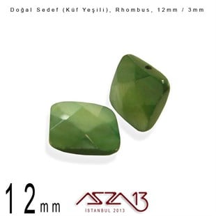 12 mm Küf Yeşili, Doğal Sedef Rhombus Boncuk / Paket İçeriği 8 Adet