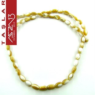 42 Adet 10 mm Krem Kahve Renk Oval Sedef Taş Boncuk (18 gr)