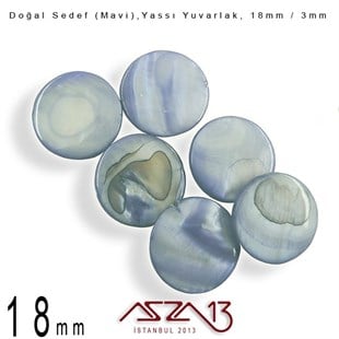 18 mm Mavi, Doğal Sedef Yassı Yuvarlak Boncuk / Paket İçeriği 6 Adet