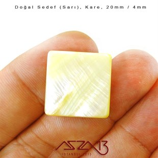 20 mm Sarı, Doğal Sedef Kare Boncuk / Paket İçeriği 4 Adet
