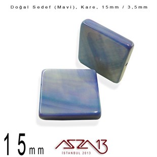 15 mm Mavi, Doğal Sedef Kare Boncuk / Paket İçeriği 6 Adet