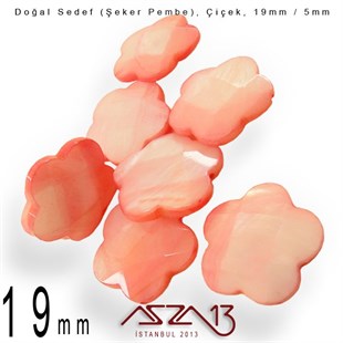 19 mm Şeker Pembe, Doğal Sedef Çiçek Boncuk / Paket İçeriği 8 Adet