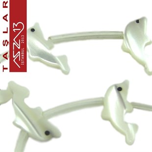 20 Adet 14 mm Beyaz Renk Yunus Şekilli Sedef Doğal Taş (6 gr)