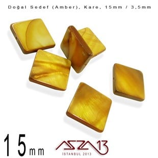 15 mm Amber, Doğal Sedef Kare Boncuk / Paket İçeriği 6 Adet