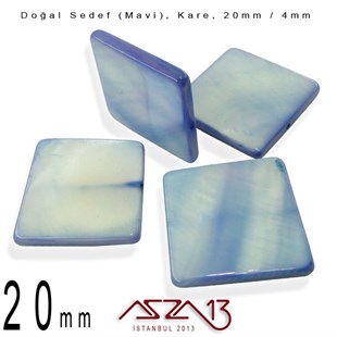 20 mm Mavi, Doğal Sedef Kare Boncuk / Paket İçeriği 4 Adet