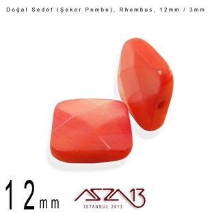 12 mm Şeker Pembe, Doğal Sedef Rhombus Boncuk / Paket İçeriği 8 Adet