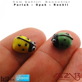 8x12 mm - Parlak ve Opak - Cam - Sarı ve Yeşil - Uğur Böceği Boncuk / 1 Adet