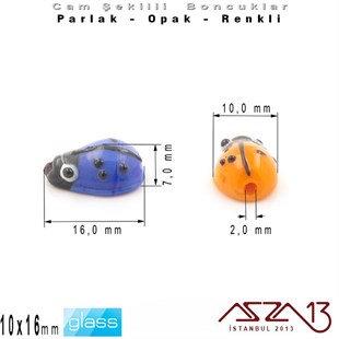 10x16 mm - Parlak ve Opak - Cam - Turuncu ve Lacivert - Uğur Böceği Boncuk / 1 Adet